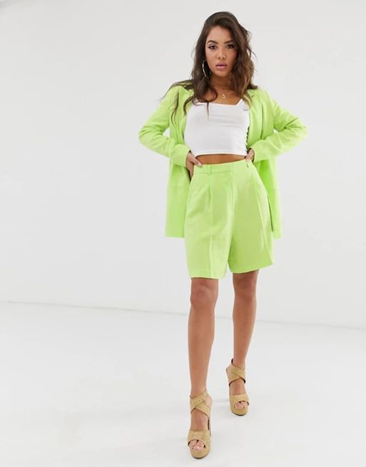 ASOS DESIGN linen suit mom shorts in lime pop | ASOS UK