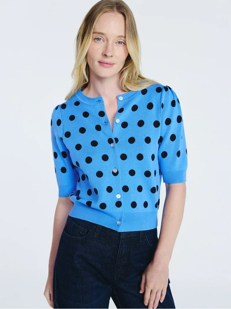 Free Assembly Women's Cardigan Sweater with Short Puff Sleeves, Lightweight, Sizes XS-XXL | Walmart (US)