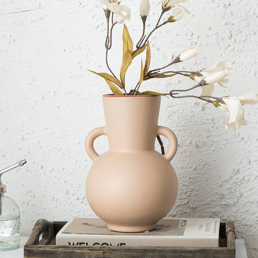 Kimdio Ceramic Vase with 2 Handles, Modern Matte Vase for Home Decor, Minimalism Decorative Pampa... | Amazon (US)