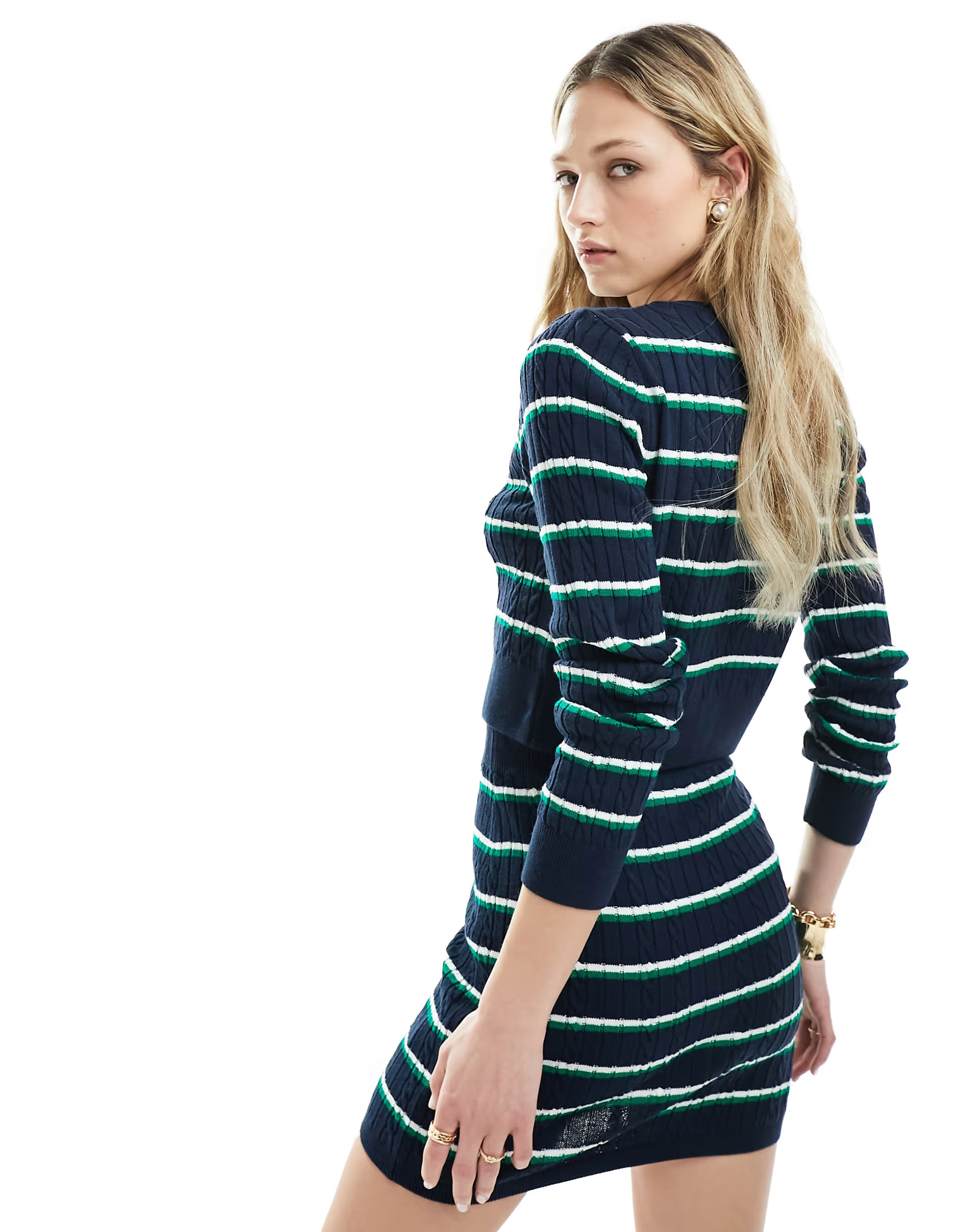 ASOS DESIGN knitted cardigan in navy stripe co-ord | ASOS (Global)