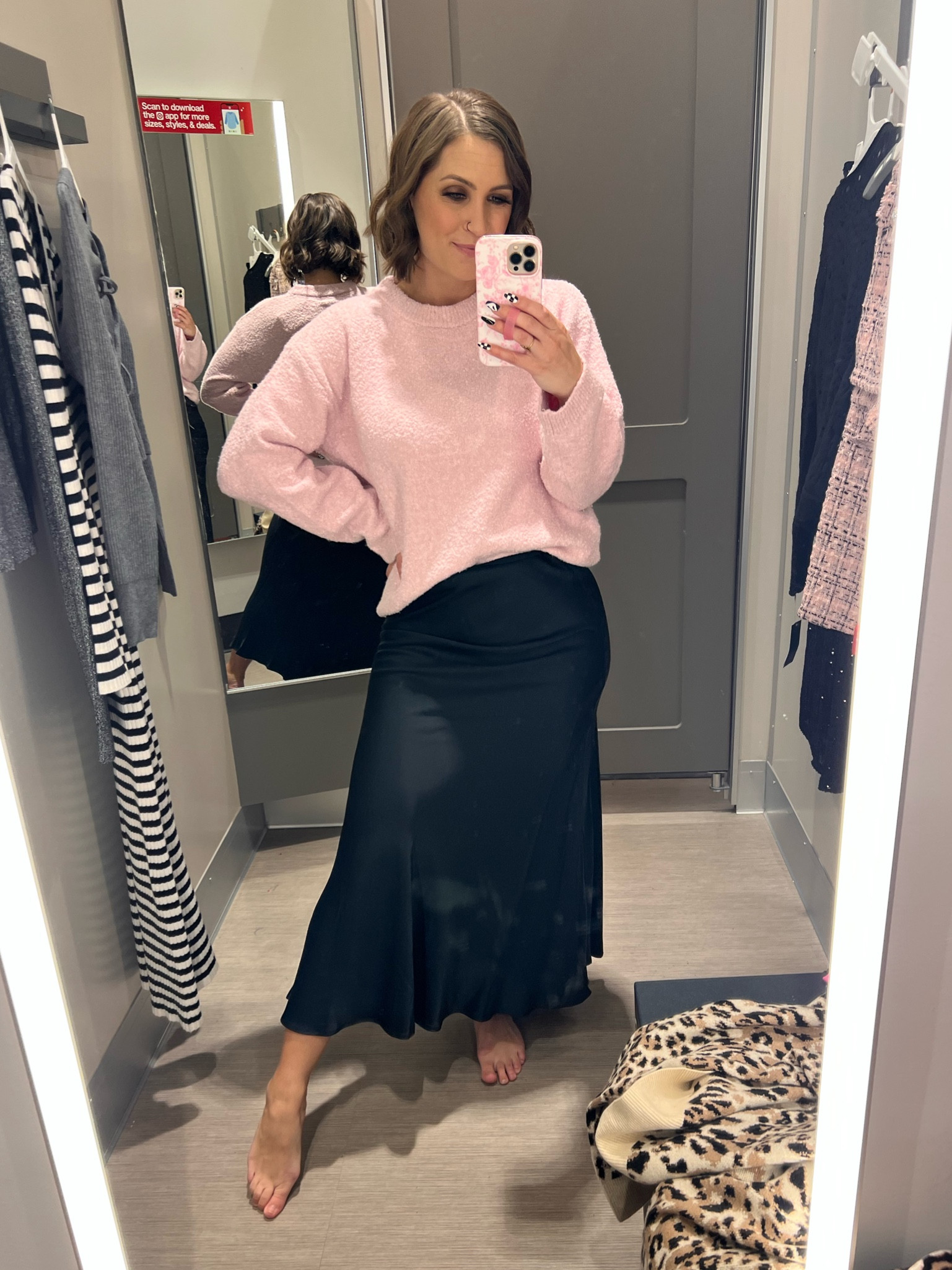 You can never go wrong with a satin skirt.  Perfect for year round and the holidays. This sweater is the softest material ever. I’m wearing a small in both  

#LTKSeasonal #LTKHoliday #LTKFindsUnder50