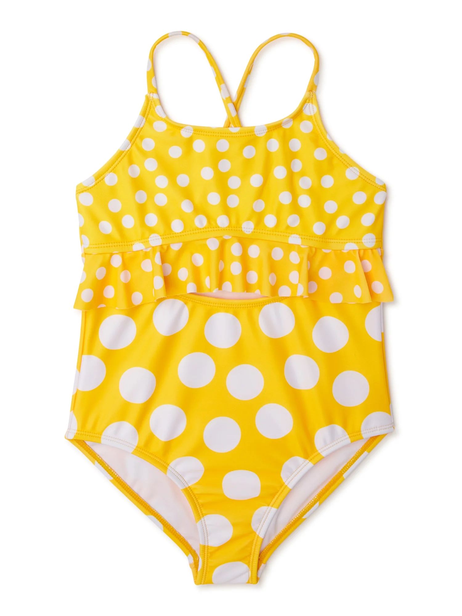 Wonder Nation Girls Polka Dot One-Piece Swimsuit with UPF 50+, Sizes 4-18 & Plus | Walmart (US)