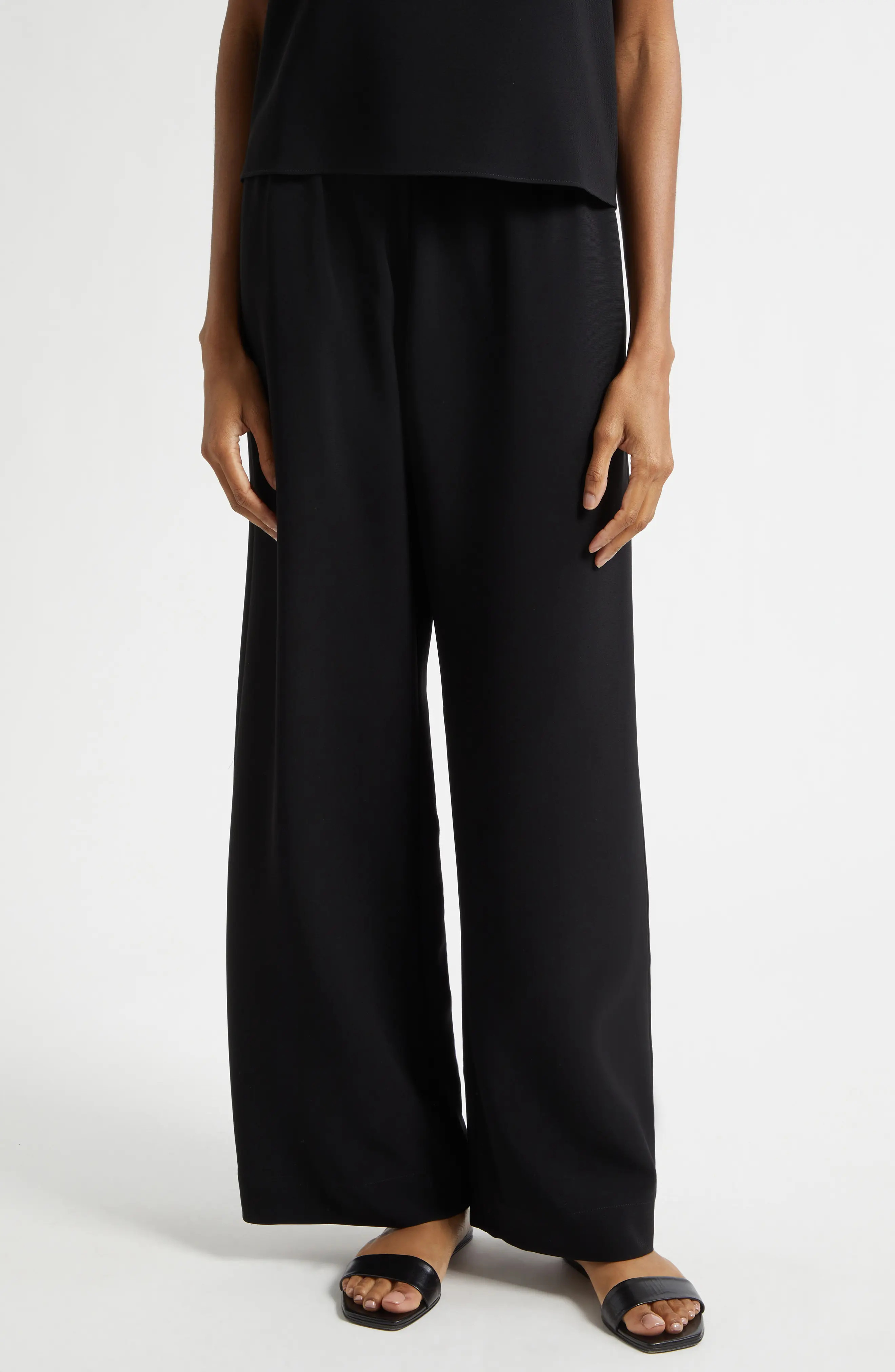 LESET Arielle Crepe Wide Leg Pants in Black at Nordstrom, Size Medium | Nordstrom