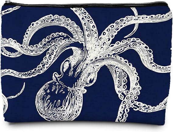 Vintage Navy Blue Nautical Beach Octopus Makeup Bag, Beach Lover Gifts Cosmetic Bags for Women, C... | Amazon (US)