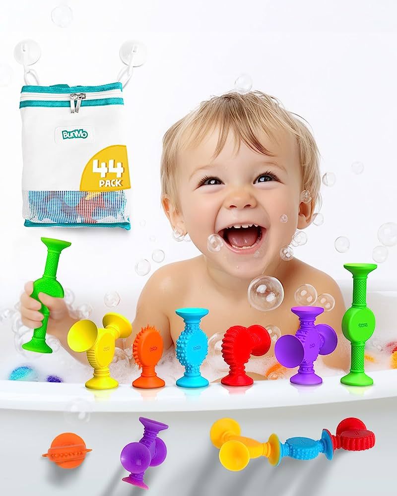 BUNMO Textured Suction Bath Toys 44pcs | Connect, Build, Create | No Mold Bath Toy | Hours of Fun... | Amazon (US)