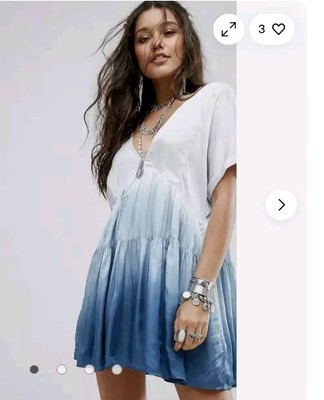 Free People sun up smocked tie dye white & blue ombre mini dress  small *Read  | eBay | eBay US