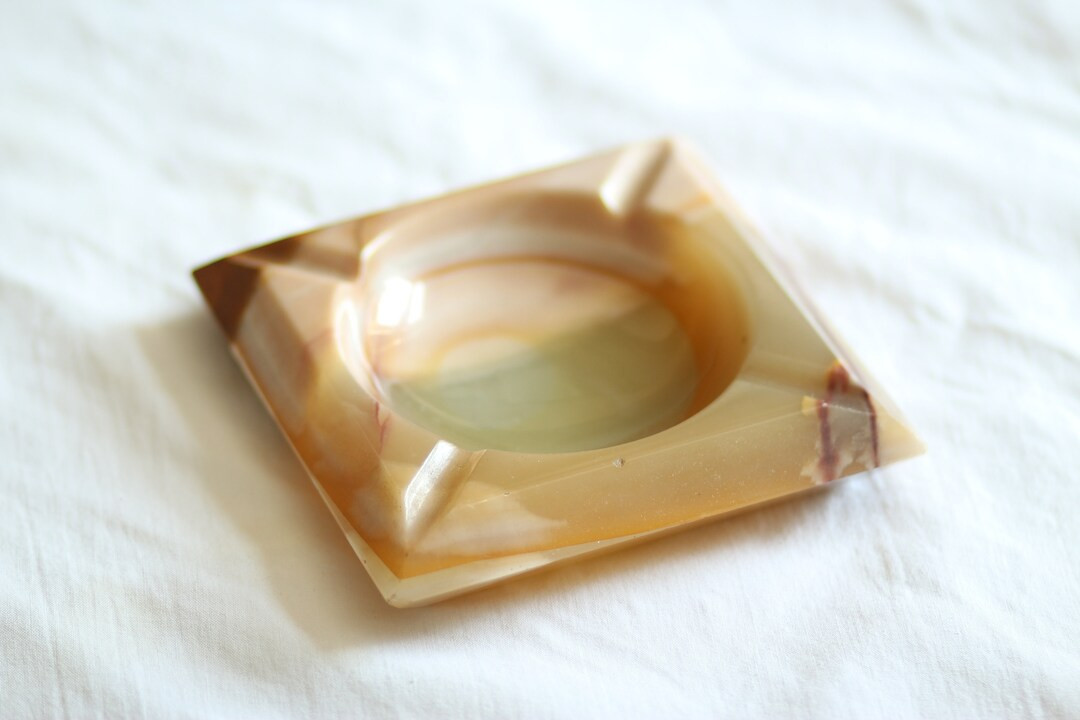 Vintage green onyx ashtray. Polished. Natural stone. Candle holder. Trinket bowl. Soap dish. Boho... | Etsy (US)