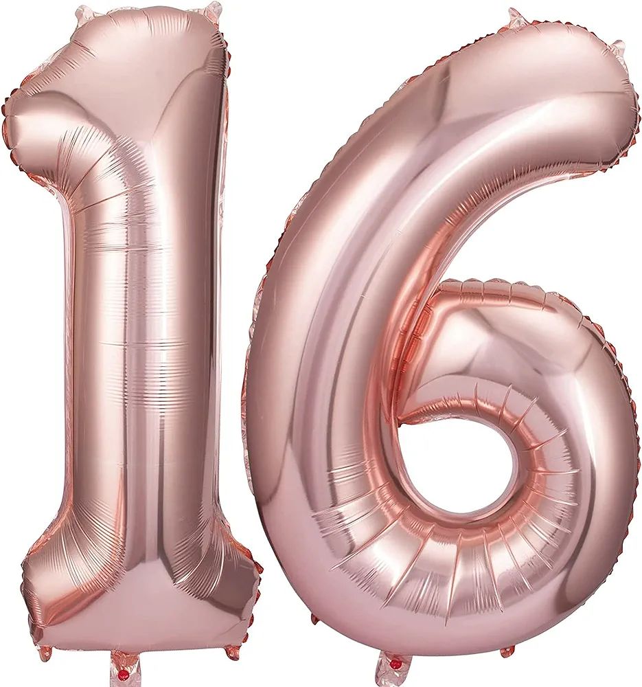 Rose Gold 16 Number Balloons Big Giant Jumbo Large Number 16 Foil Mylar Balloons for Girl Boy Men... | Amazon (US)