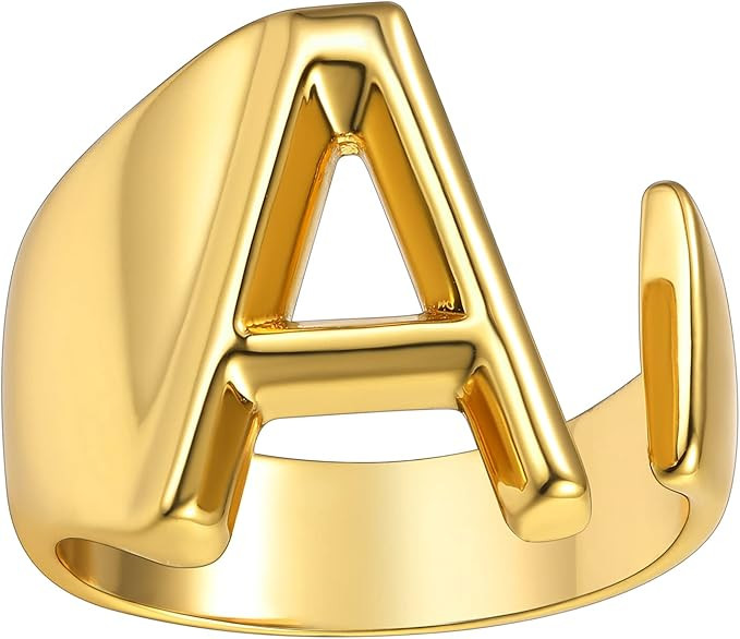 KeyStyle GoldChic Jewelry Gold Bold Initial Letter Open Ring Adjustable, Women Statement Rings Pe... | Amazon (US)