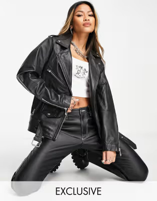 Reclaimed Vintage inspired oversized leather biker jacket | ASOS | ASOS (Global)