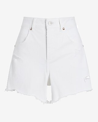 Curvy Conscious Edit Super High Waisted White Mom Jean Shorts | Express