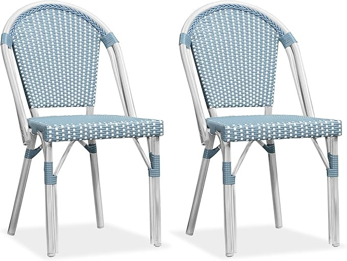 PURPLE LEAF Dining Chair Set of 2 Outdoor French Bistro Chairs Hand-Woven Aluminum Wicker Rattan ... | Amazon (US)