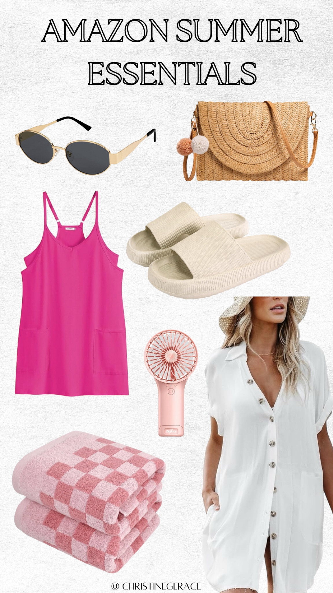 Amazon Summer Essentials 🩷🩷 
Found some trending items for summer on Amazon ! Lots on sale right now too. 

Summer dress, sunglasses, coverup, white dress , handbag, beach towels, portable fan, beach essentials 

#LTKFindsUnder50 #LTKSummerSales #LTKSaleAlert
