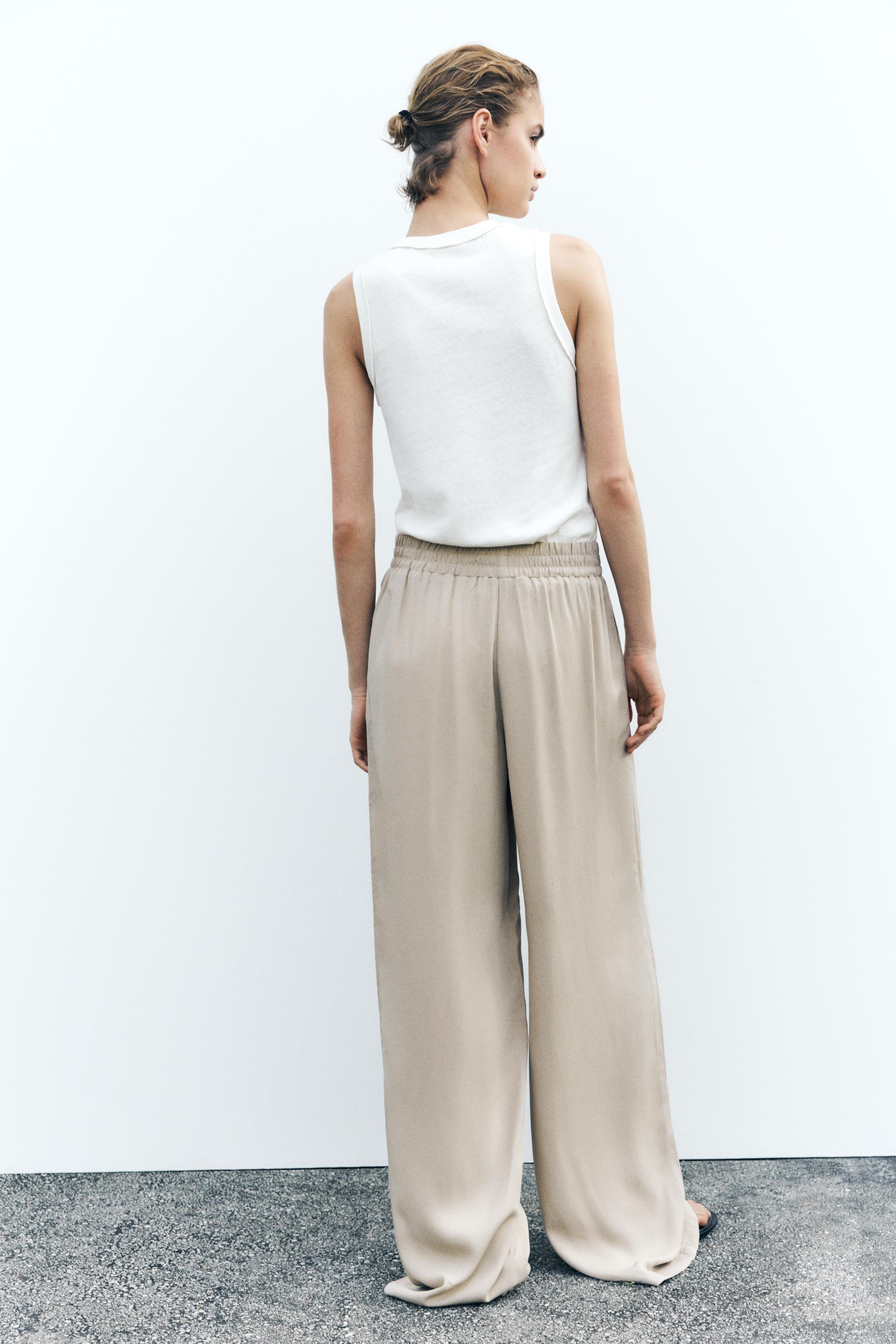 ELASTIC WAIST WIDE LEG PANTS | Zara US