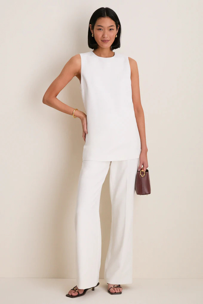 White Crepe Sleeveless Covered Buttons Millie Top | Tuckernuck (US)