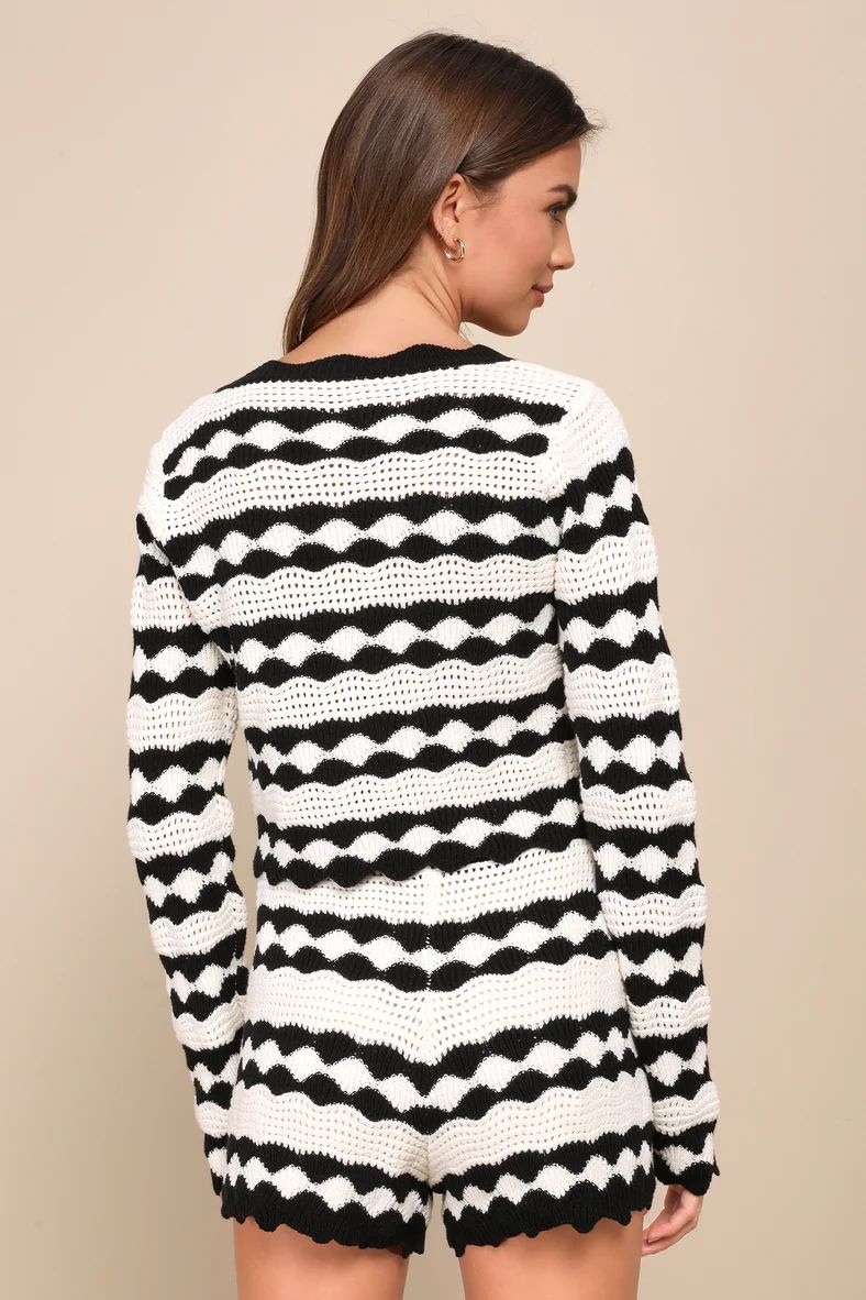 Stylish Bliss Ivory and Black Striped Crochet Cardigan | Lulus