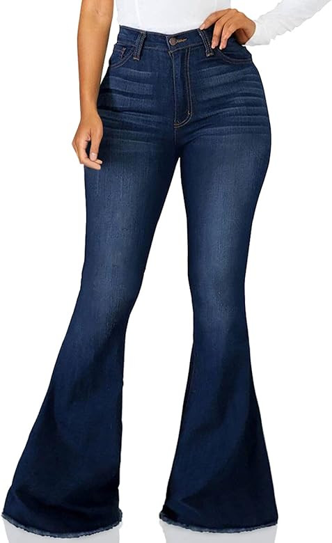 CuteCherry Bell Bottom Jeans for Women Ripped Skinny Bell Bottom Raw Hem Denim Pants | Amazon (US)