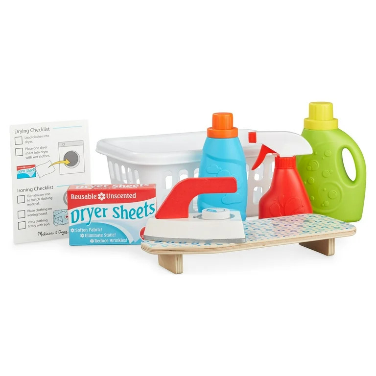 Melissa & Doug Laundry Basket Play Set With Wooden Iron, Ironing Board, and Accessories (14 Pcs) | Walmart (US)