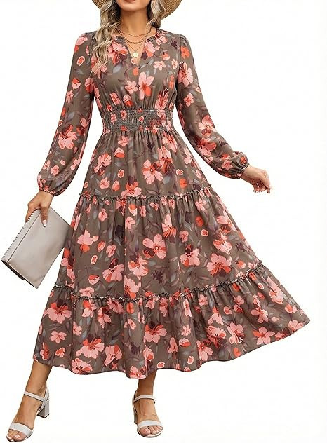 Women Long Sleeve Midi Dress, Boho Floral Casual Flowy A Line Dresses, Spring Elegant Classy Dres... | Amazon (US)