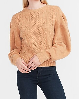 Cable Knit Puff Sleeve Sweater | Express