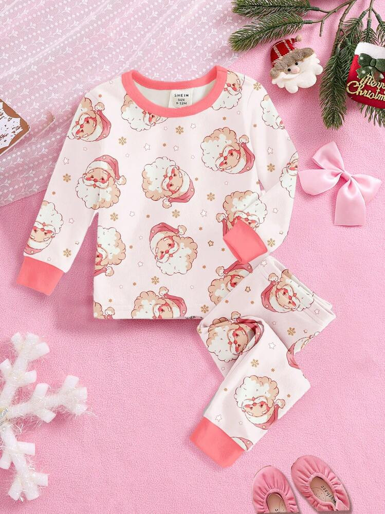 SHEIN Christmas, Cute Pink Santa Claus , Young Girl Casual Soft & Cozy Thick Long Sleeve Top And ... | SHEIN