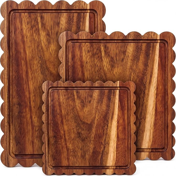 3 Pcs Charcoal Bamboo Wood Scalloped Cutting Boards, Medium | Juice Groove, Kitchen, Wood Charcut... | Amazon (US)