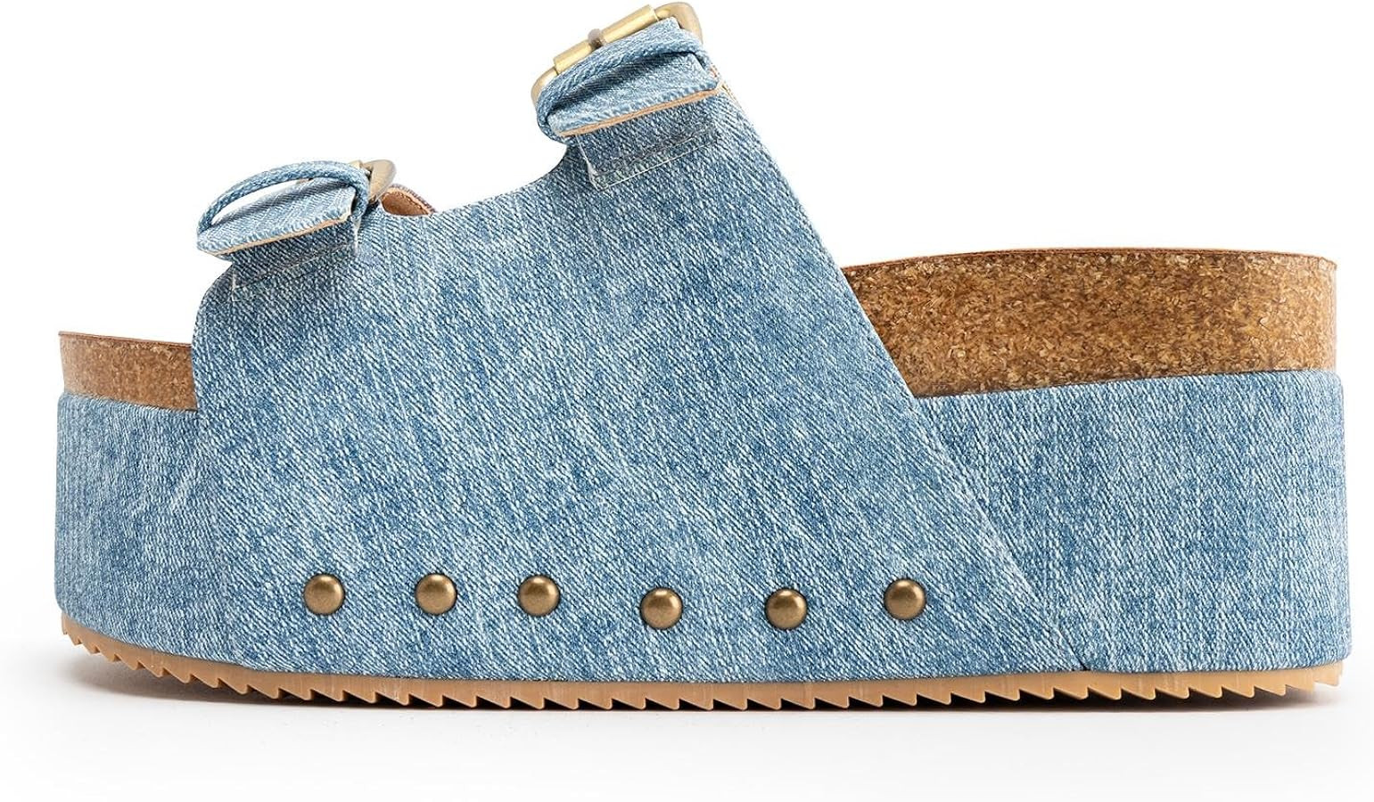 JORISTIMO Women's Cork Flatform Sandals Dual Buckled Band Suede Clogs Platform Slip On Sandals | Amazon (US)