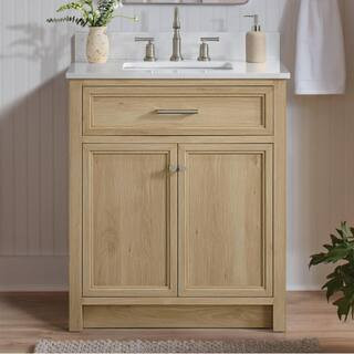 Glacier Bay Metaire 30 in. Single Sink Freestanding Oak Bath Vanity with White Engineered Marble ... | The Home Depot