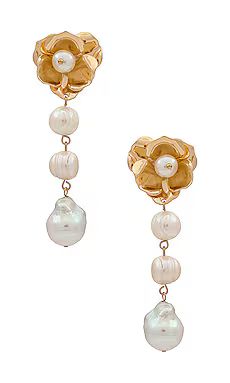 Ettika Pearl And Flower Earrings in Gold from Revolve.com | Revolve Clothing (Global)