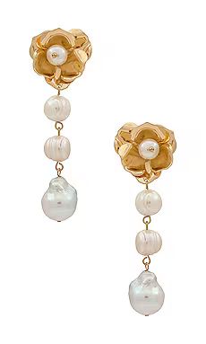 Ettika Pearl And Flower Earrings in Gold from Revolve.com | Revolve Clothing (Global)