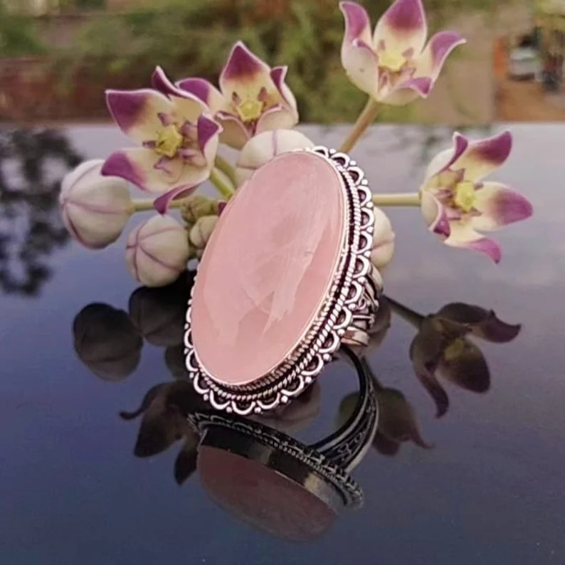 Oval Rose Quartz Ring: 925 Sterling Silver, January Birthstone | Etsy (Global)