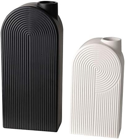 TERESA'S COLLECTIONS Ceramic Modern Vase Set of 2, Black and White Geometric Decorative Vases for Ho | Amazon (US)