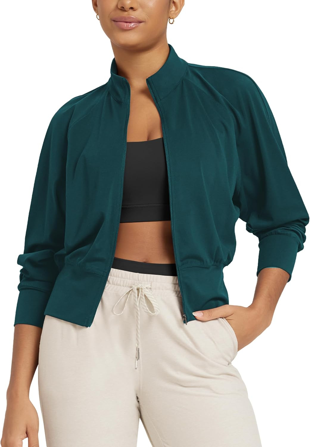 ODODOS Women's Full Zip Workout Jacket Cloud Feeling Stand Collar Long Sleeve Lightweight Athletic Yoga Tops | Amazon (US)
