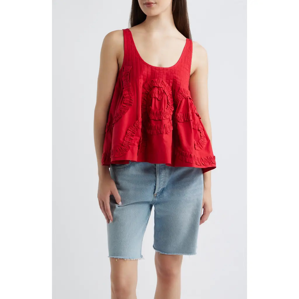 Damson Madder Stella Ruffle Flounce Organic Cotton Tank in Red at Nordstrom, Size 8 | Nordstrom