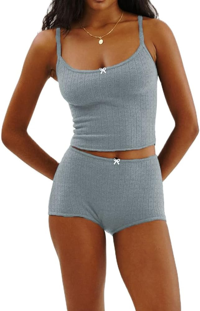 Sexy Pajama Sets for Women 2 Piece Shorts Y2k Cute Pjs Matching Set Sleeveless Cami Top Shorts Su... | Amazon (US)