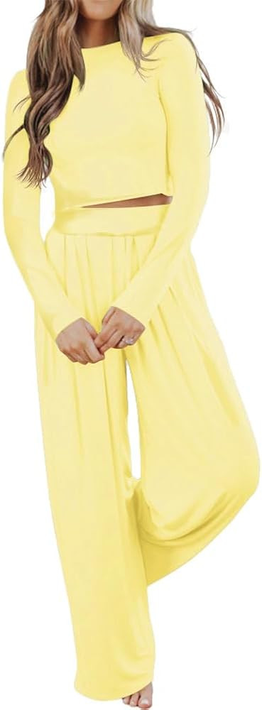 Ezbelle womenss Fall Fashion Lounge Sets Pajama Two Piece Cropped Pullover Jammies Outfits Casual... | Amazon (US)