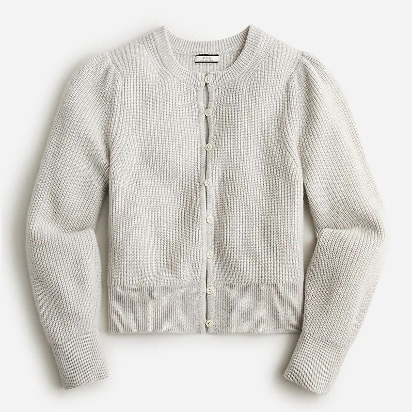 Cashmere puff-sleeve cardigan sweater | J.Crew US