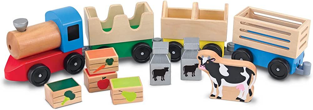 Melissa & Doug Wooden Farm Train Set - Classic Wooden Toy (3 linking cars) | Amazon (US)