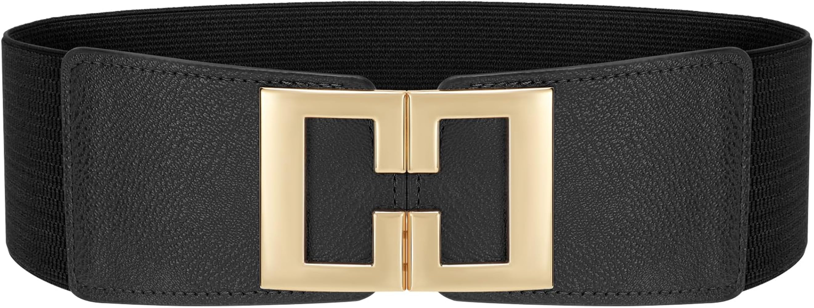 LEACOOLKEY Women's Elastic Wide Belt Gold Buckle Stretchy Waist Cinch Belt for Dresses | Amazon (US)