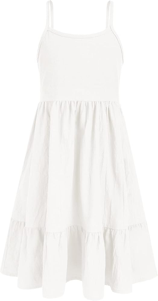 Arshiner Girl's Summer Sundress Spaghetti Strap Solid Linen Midi Dress Casual Cami Dresses | Amazon (US)
