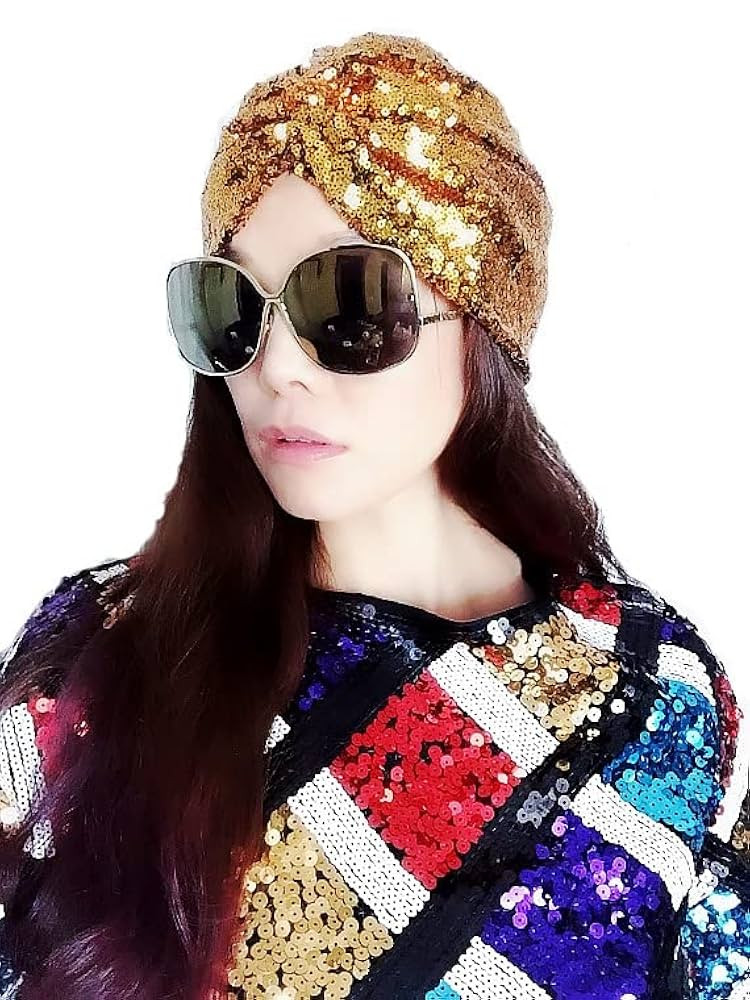 Golden Sequin Turban,Scarf,Women Turban,Full Turban,Turban,Turban Hat,Stretch Turban,Fashion Turb... | Amazon (US)