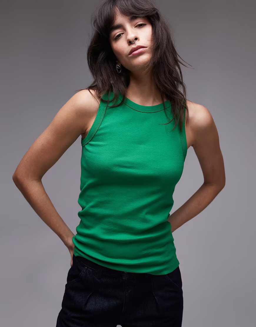 ARKET rib jersey tank top in green | ASOS (Global)
