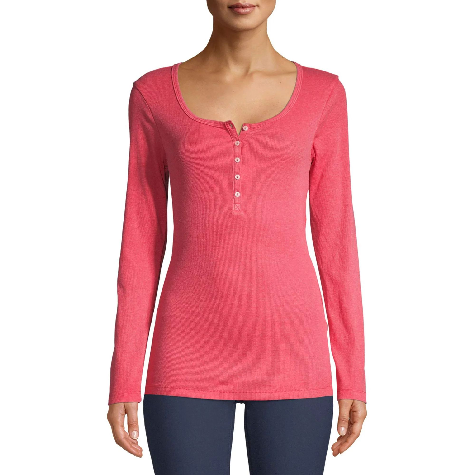 Women's Long Sleeve Henley Rib T-Shirt | Walmart (US)