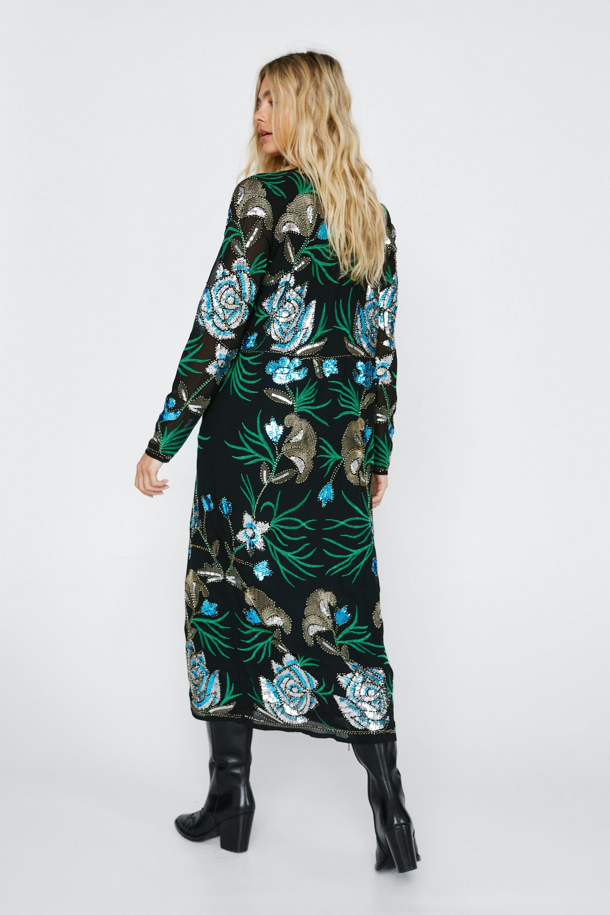 Embellished Floral Design Longline Kimono | Nasty Gal US