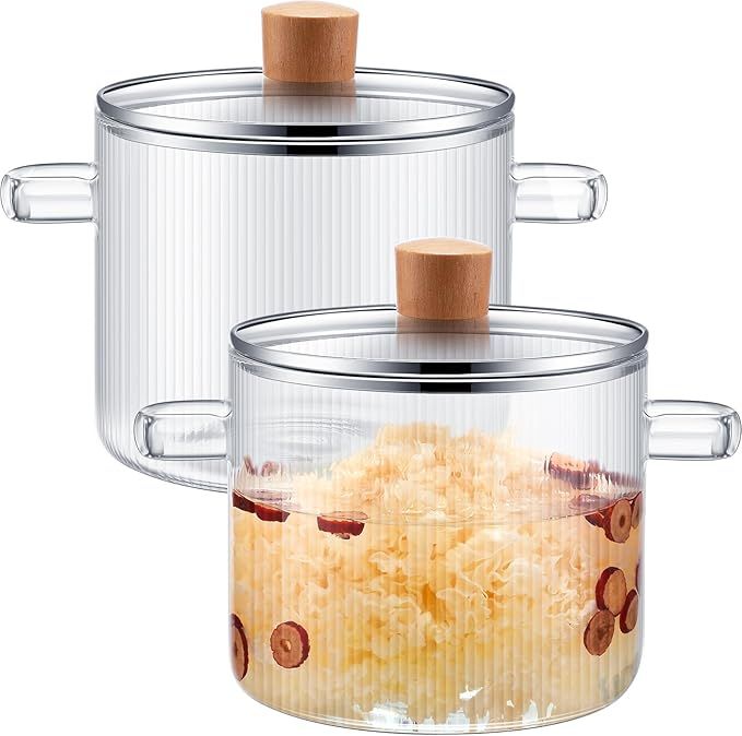 Sabary 2 Pcs Glass Pots for Cooking with Lids Simmer Pots Glass Saucepan Stovetop Pots Heat Resis... | Amazon (US)