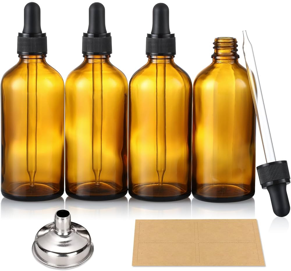 AOZITA 4 Pack, 4oz Amber Glass Dropper Bottles with 1 Funnel & 4 Lables - 120ml Dark Brown Tinctu... | Amazon (US)