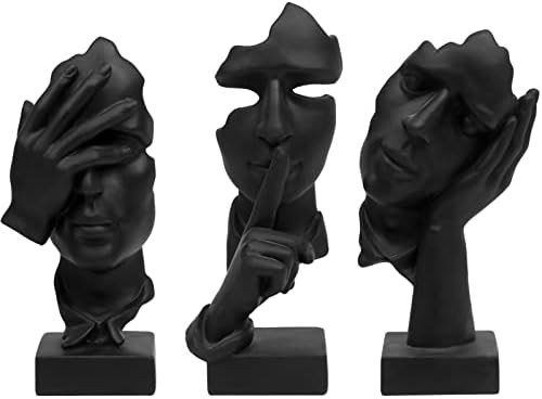 3 Pcs Thinker Statue, Silence is Gold Abstract Art Figurine, No Hear No See No Speak Modern Home ... | Amazon (US)