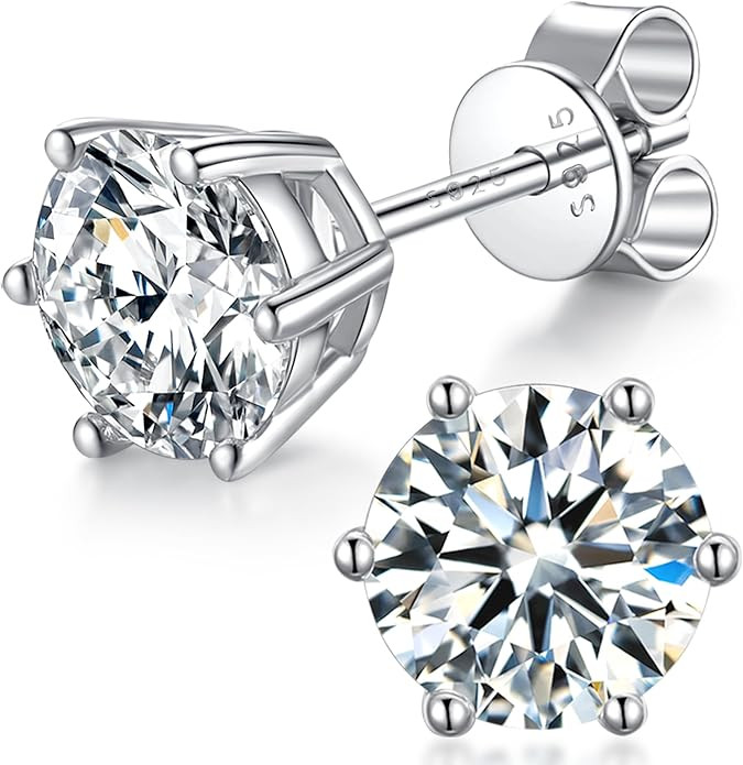 Moissanite Stud Earrings for Women, 925 Sterling Silver Earrings, 18K White Gold Plating earrings... | Amazon (US)