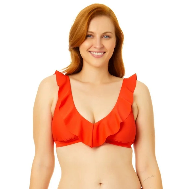 Time and Tru Women's Ruffle Plunge Swim Top | Walmart (US)