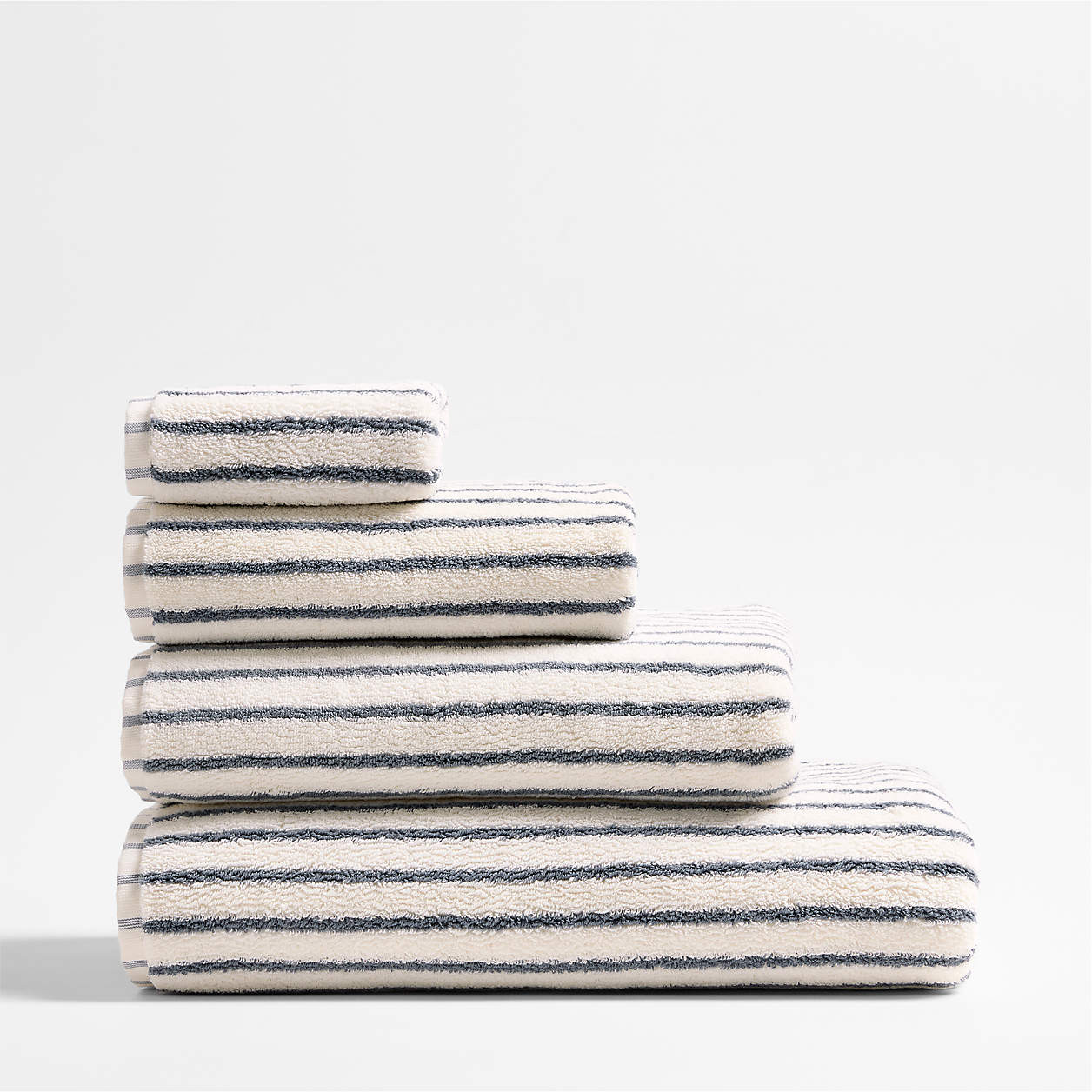 Organic Turkish Cotton Pampas Ivory and Evening Blue Stripe Bath Towel + Reviews | Crate & Barrel | Crate & Barrel